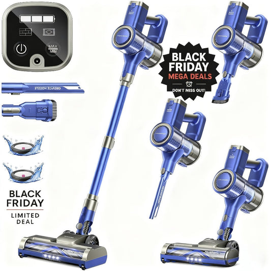 Cordless Vacuum Cleaner 46KPA Powerful Suction Detachable Battery Anti-Tangle V-Shaped Brush for Entryways, Bedrooms and Living Spaces