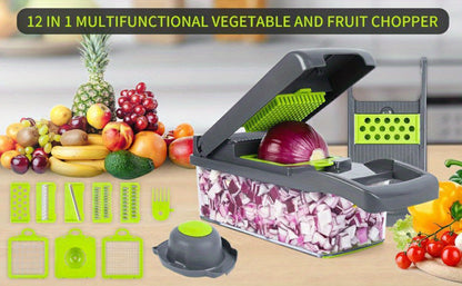 Vegetable Chopper 16-in-1 Manual Food Chopper Set, 8 Interchangeable Blades with Container, Grater & Strainer