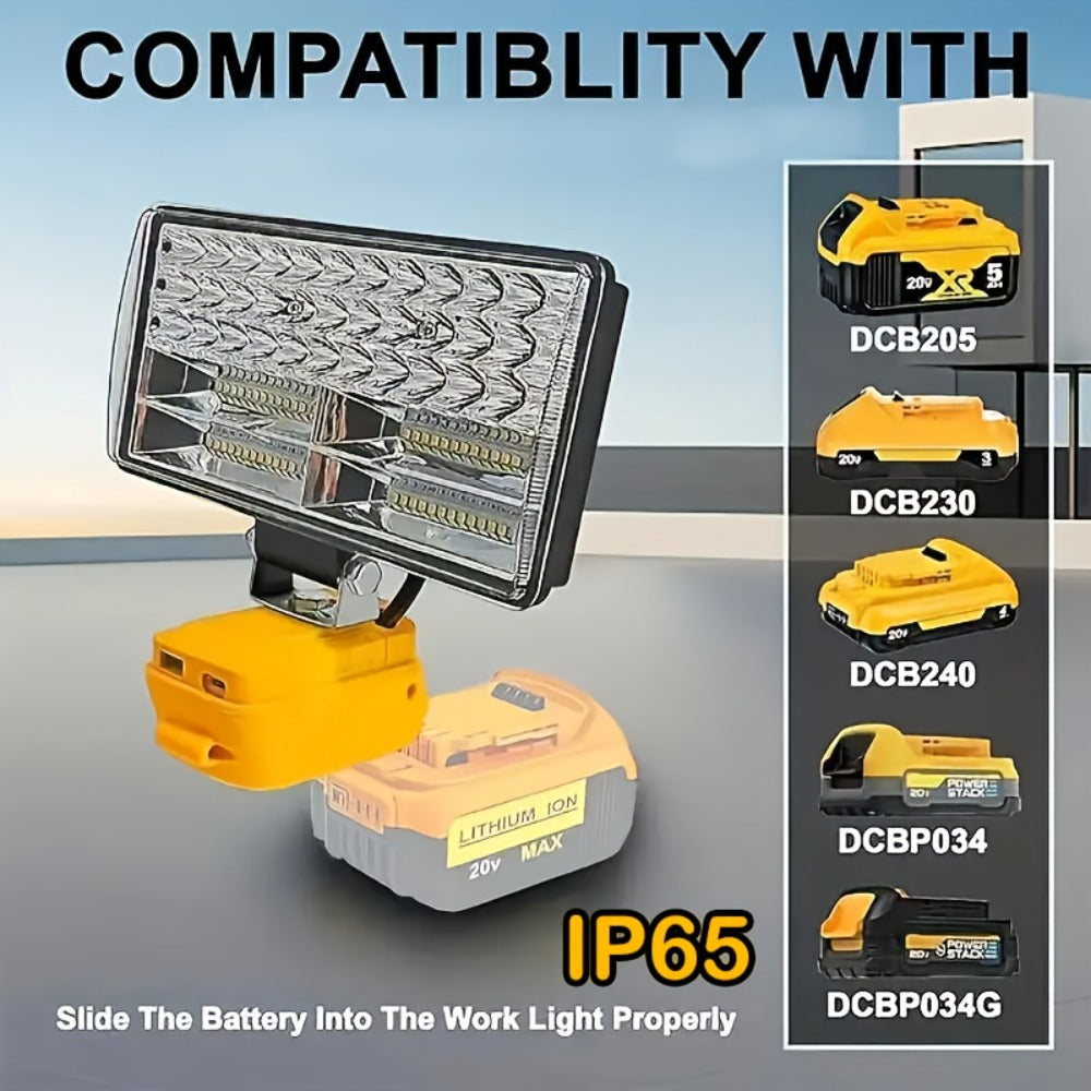 LED Work Light Compatible with DeWalt 20V Battery - 18W/84W Adjustable Floodlight for Entryways, Bedrooms and Living Spaces