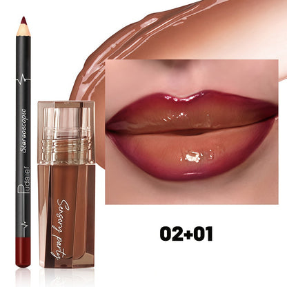 Dewy Glass Lip Gloss & Liner Duo – Hydrating Water-Gloss Luminous Finish with 3D Precision Matte Lip Liner