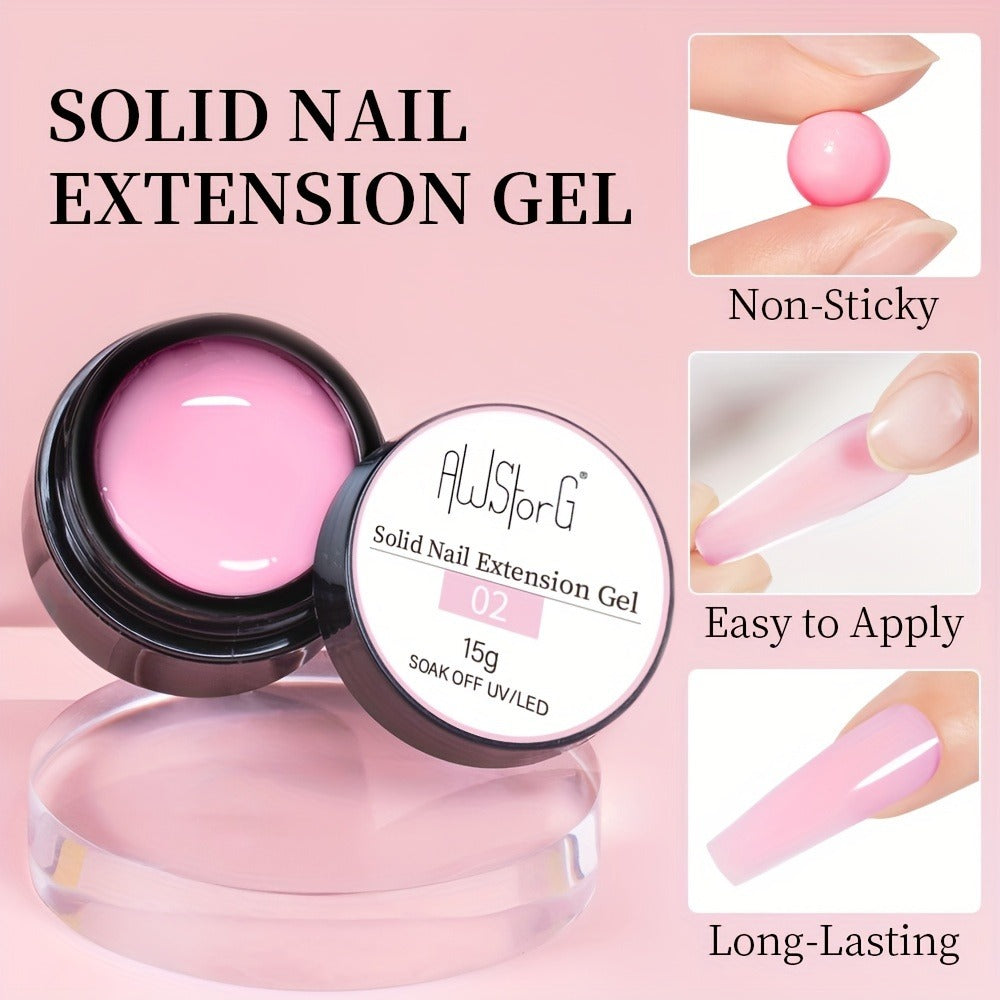 Builder Gel Nail Extension Starter Kit 5pcs Clear Nude Solid – Hard Gel Sculpting Set with Flower Molds & Sculpting Brush for 3D Floral Nail