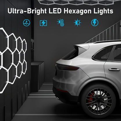 LED Hexagonal Garage Light 6500K, Super Bright Daylight White Shop Light 42W, 620W for Auto Detailing