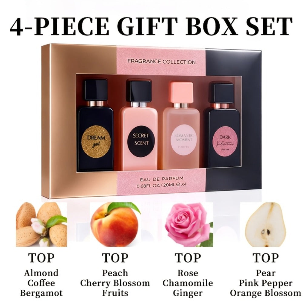 Perfume Gift Set Aroma Allure Four 20ml Eau de Parfum Sprays in Black Rose Windowed Box for Women