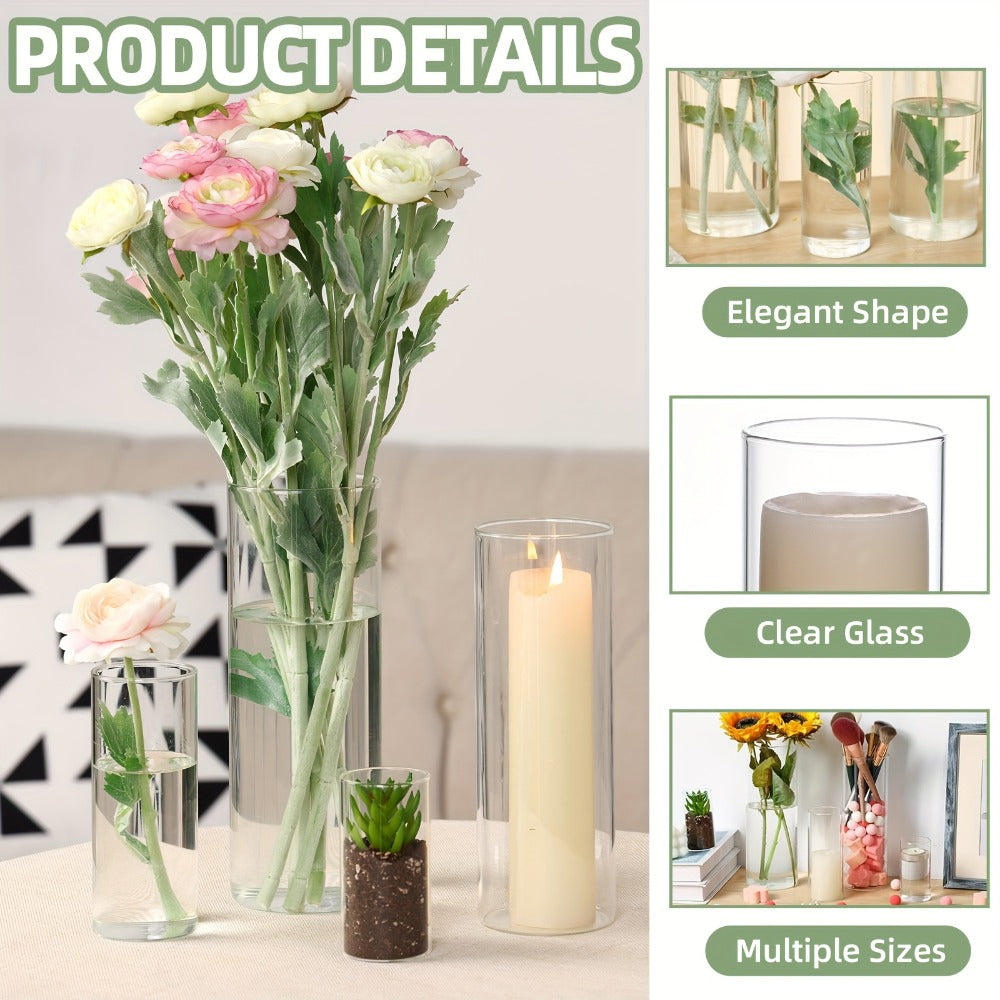 Clear Glass Cylinder Vases Bulk Set 12 24 48pcs 4 6 8 10 Inch Tall Flower Vase Hurricane Floating Candle Holder for Wedding Centerpieces