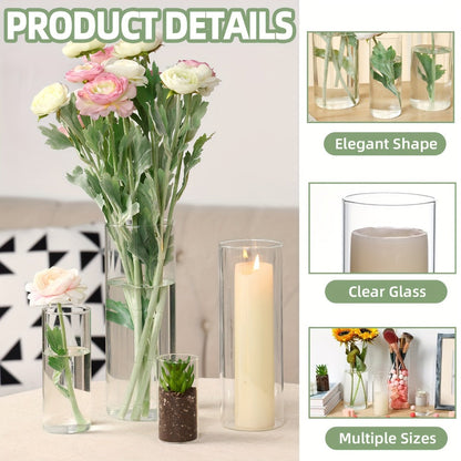 Clear Glass Cylinder Vases Bulk Set 12 24 48pcs 4 6 8 10 Inch Tall Flower Vase Hurricane Floating Candle Holder for Wedding Centerpieces