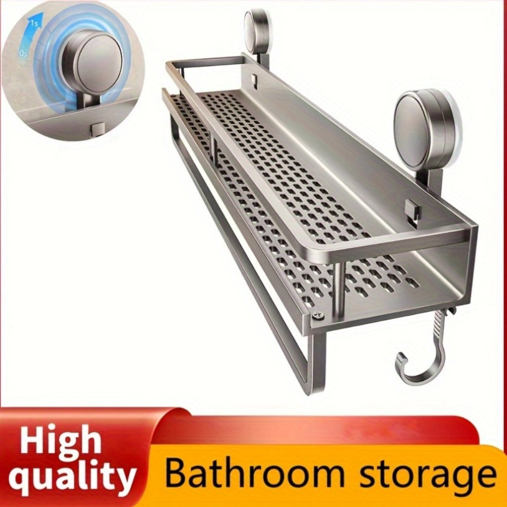 Shower Caddy Shelf Wall Mounted Suction Cup Rustproof Floating Bathroom Organizer Rack with Towel Hook for Shampoo Soap Accessories Space