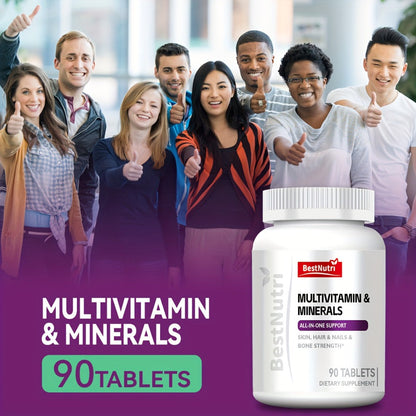 Multivitamin & Minerals All-in-One Daily Supplement for Skin, Hair & Nails, Bone Strength & Immune Support