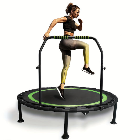 Rebounder Mini Trampoline 40 Inch Foldable with Adjustable Foam Handles – Bungee Elastic Strap Design, Thick Steel Frame, 600 lbs Capacity
