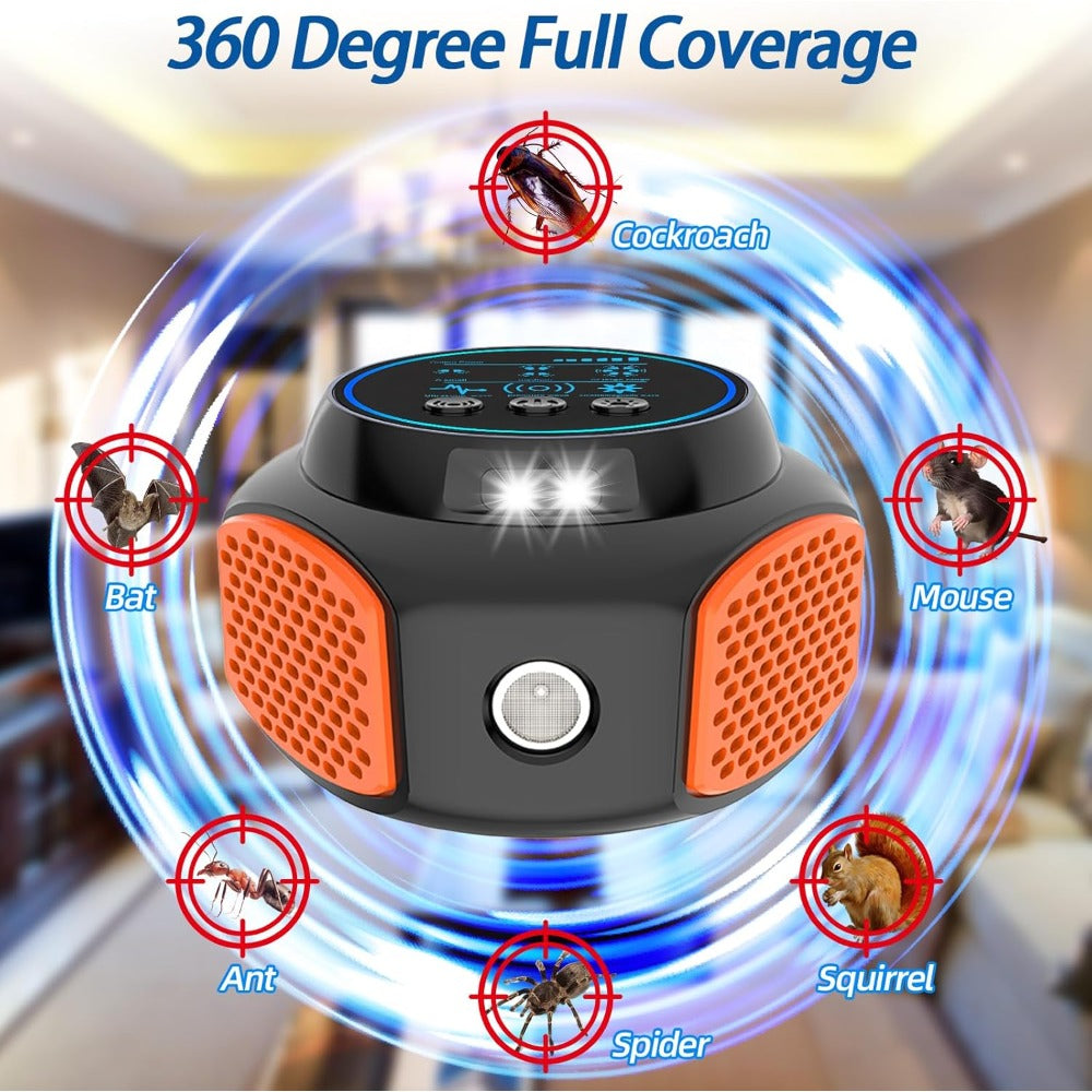 360° Ultrasonic Pest Repeller Indoor Plug-In Mouse Rat with LED Strobe Light & Ultrasound Speaker for Garden, Yard and Pest Management