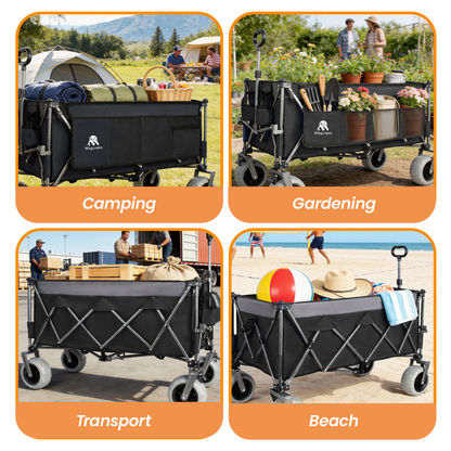 Folding Wagon 52 Inch Utility Cart Collapsible Beach Wagon with Frame for Garden Sports Camping Outdoor
