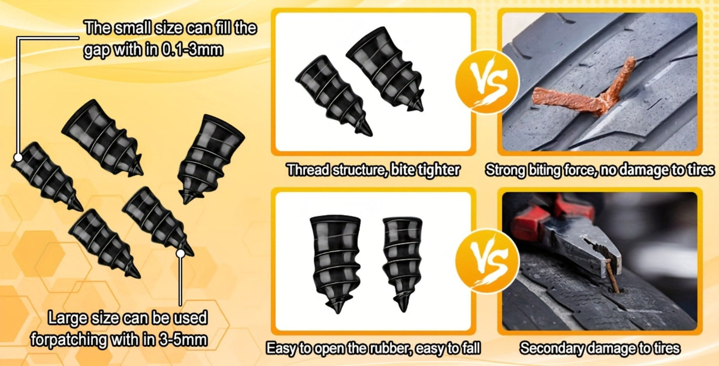 Tire Repair Nails Kit Rubber Screws – Self-Service Vacuum Tire Puncture Repair Set for Car Motorcycle ATV Truck Trailer