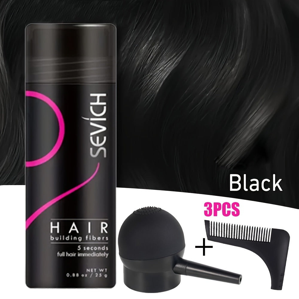 Keratin Hair Fibers 3-Piece Kit with Spray Pump & Optimizer, Instant Thickening Powder for Thinning Hair & Beard