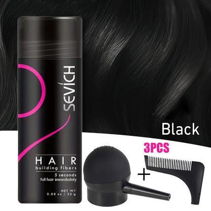 Keratin Hair Fibers 3-Piece Kit with Spray Pump & Optimizer, Instant Thickening Powder for Thinning Hair & Beard