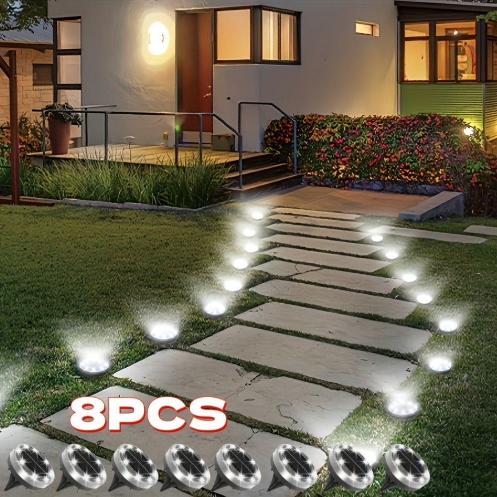 Solar Ground Lights 8 Pack 8-LED - Ultra Bright Semi-Recessed Outdoor Floor Lights for Garden Pathway Driveway Deck Staircase Pool