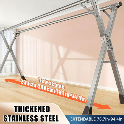 Folding A-Frame Clothes Drying Rack with Telescopic Rods, Wheels, Hooks and Four 62.9-94.4-Inch Layouts