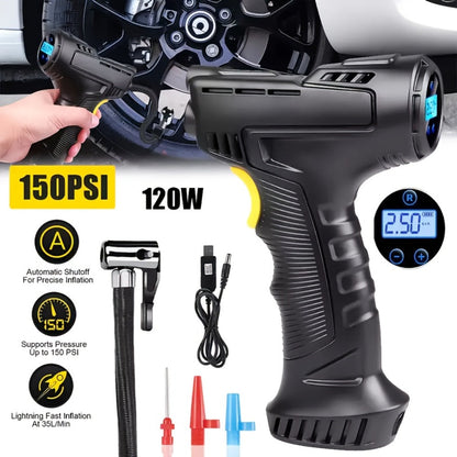 Portable Air Compressor 5200mAh – Wireless Rechargeable Tire Inflator with Digital Pressure Gauge for Car, Bicycle & Ball, Auto Shut-Off