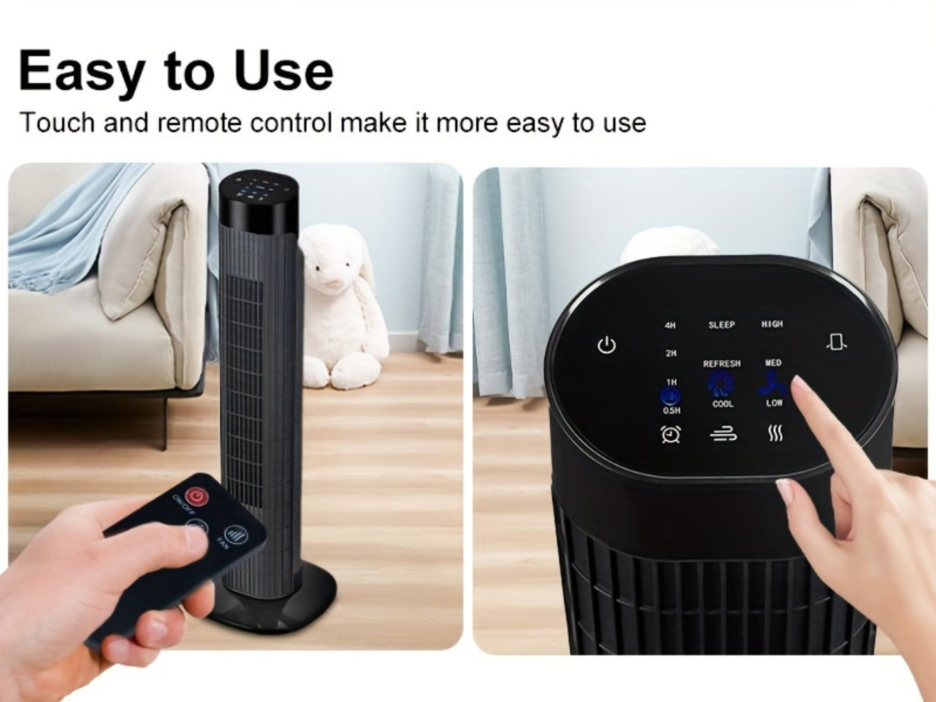 Tower Fan 31 Inch Bladeless, 80° Oscillating Standing Fan with Remote Control, 7.5H Timer & 3-Speed Settings