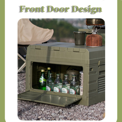 Army-Green Outdoor Storage Box with Flat Cover, Lift-Up Desktop or Front-Access Box Lid Options