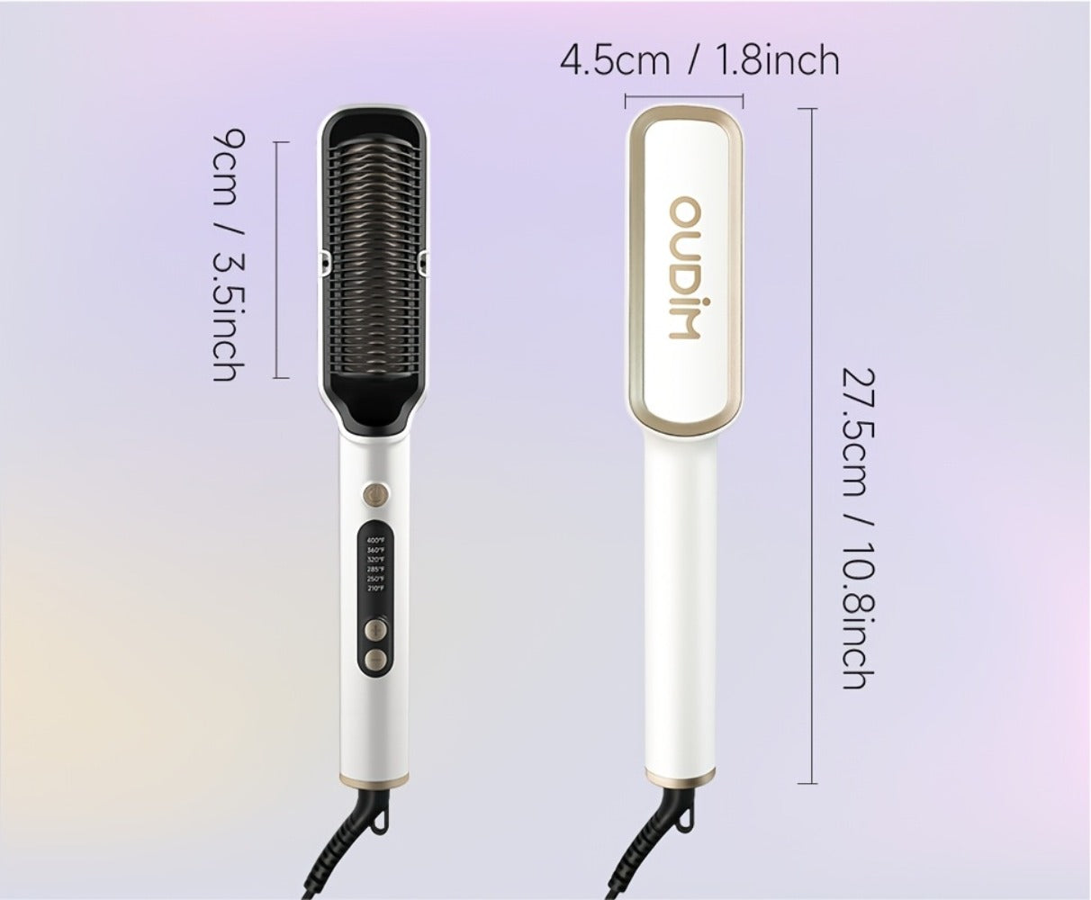 OD-6801 Black or OD-6806 Rose-Gold Heated Straightening Brush with Display, Glove and Three-Button Controls