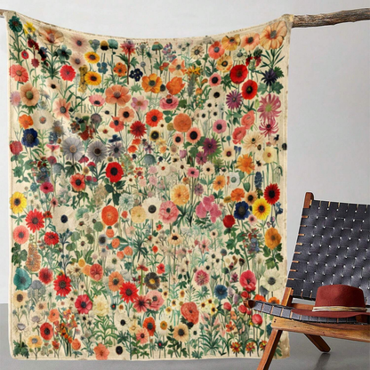Vintage Floral Flannel Throw Blanket 200-250GSM Washable