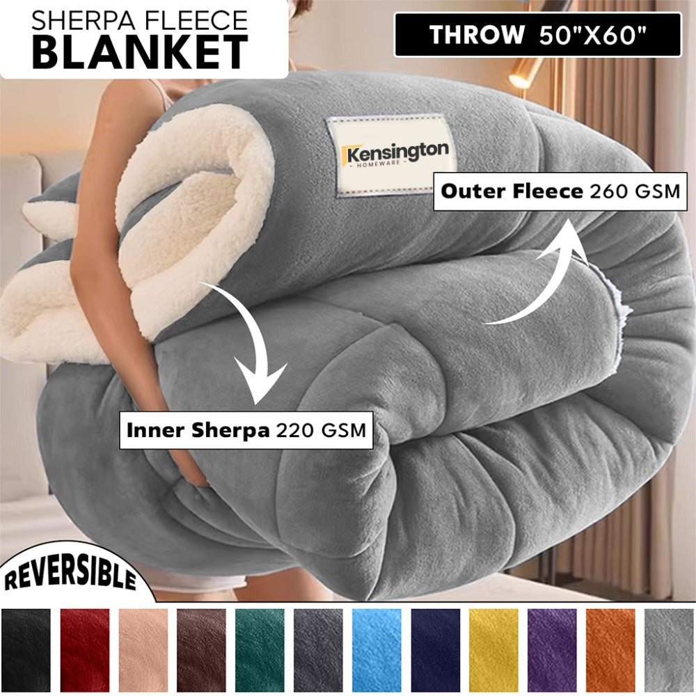 480GSM Sherpa Fleece Blanket, Double-Sided Heavy Throw for Couch, Bed & Travel, Reversible All Season