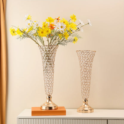 Crystal Trumpet Flower Vase Centerpieces for Wedding Table – Bling Wrought Crystal Vases for Party, Anniversary, Birthday