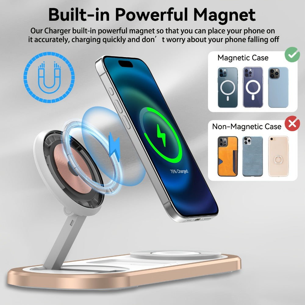 Wireless Charging Station, Foldable 3-in-1 15W Pad for iPhone, Samsung Galaxy, Apple Watch and AirPods Models