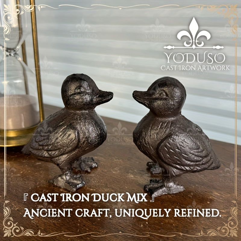 Garden Duck Statue Cast Iron Outdoor Lawn Ornament Rustic Farmhouse Metal Sculpture Mother Duck Ducklings Yard Decor Multiple Styles