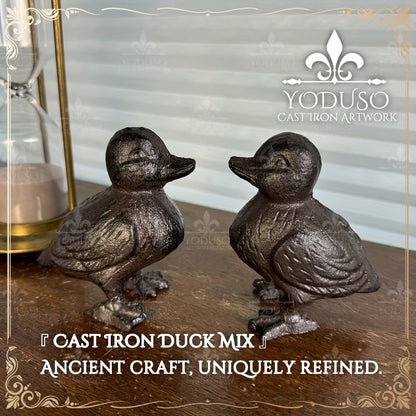 Garden Duck Statue Cast Iron Outdoor Lawn Ornament Rustic Farmhouse Metal Sculpture Mother Duck Ducklings Yard Decor Multiple Styles