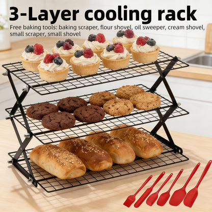 Foldable Cooling Rack Set, Stackable Oven Cookie Cake Drying Rack with Free Baking Tools (Silicone Spatula
