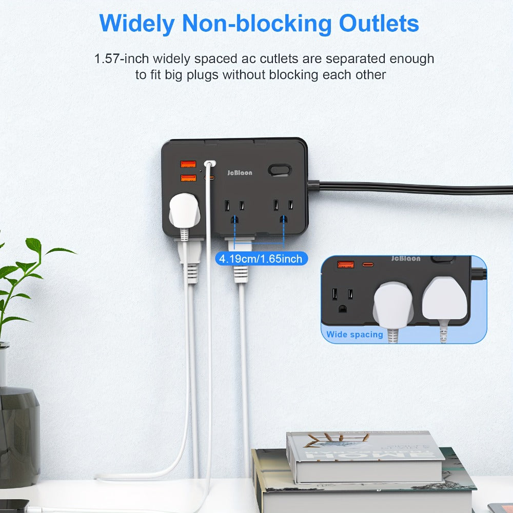Surge Protector Power Strip 10-in-1 with 6 AC Outlets, 2 USB-A, 2 USB-C, Flat Plug and 5 ft Extension Cord