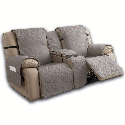 Recliner Loveseat Cover 4 Piece Set Waterproof Split Dual Recliner Sofa Slipcover with Center Console Cover & Straps