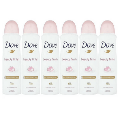 Dove Beauty Finish Antiperspirant Body Spray, Six 5 fl oz Cans with Pink-Cap Can Presentation