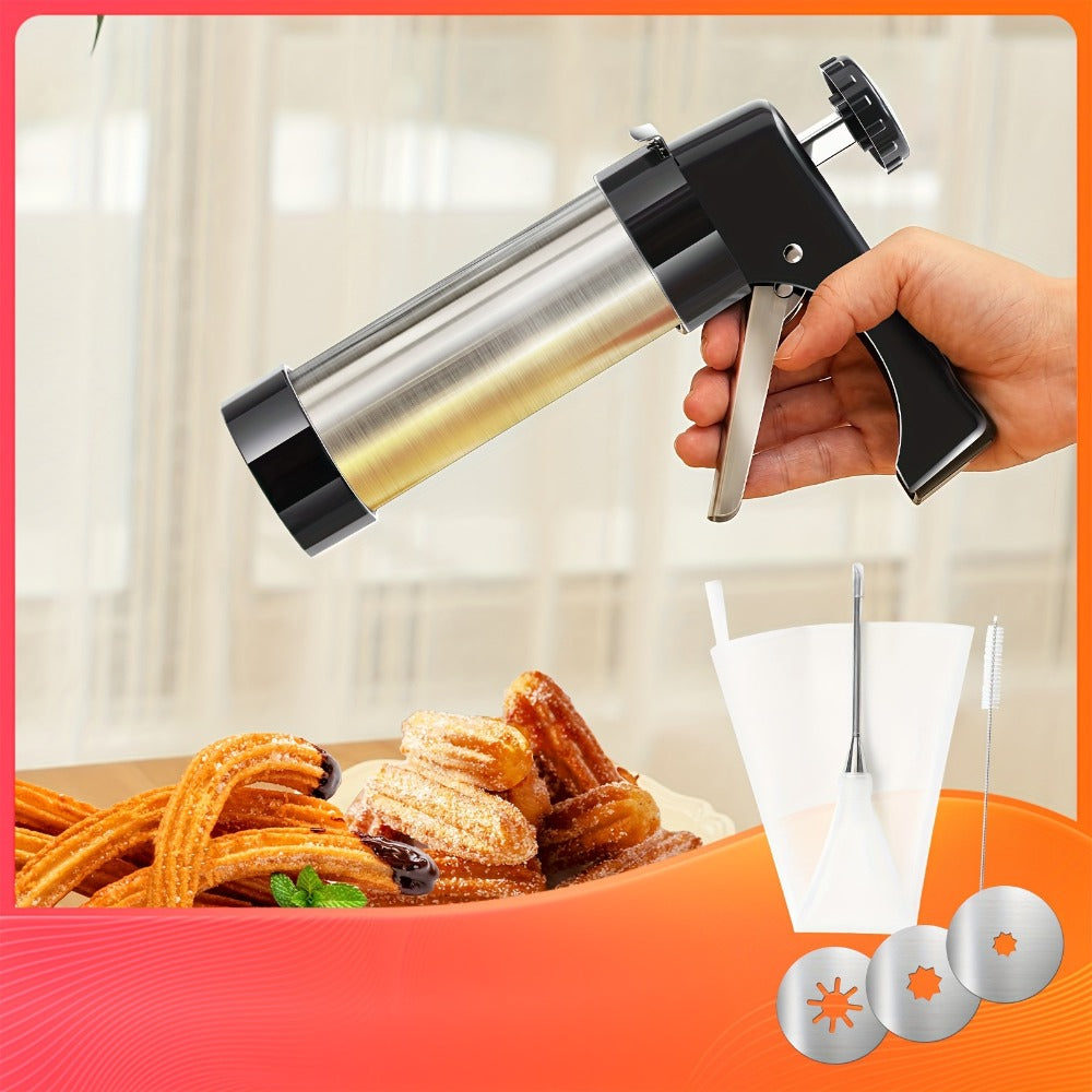 Cookie Press Biscuit Machine 8pcs, Heavy Duty Manual Spanish Cookie Maker with 8 Discs, No Electricity Required, Three-Stable System