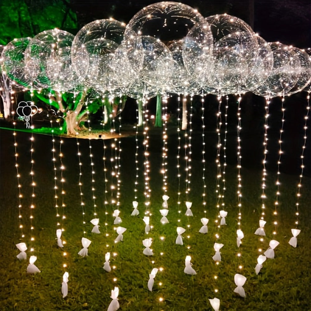 Party Decorations 20-Piece Clear Bobo Balloon Kit with LED String Lights and Six Light Color Options