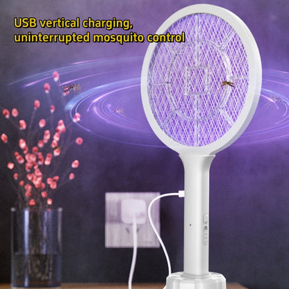 Electric Mosquito Swatter Racket Bug Zapper with LED Night Light & USB Charging, Handheld Insect with Base Stand