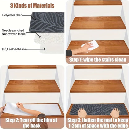 Stair Treads 15pcs 8"x30" Self-Adhesive Carpet Pads for Wooden Steps, Polyester Indoor Stair Mats for Safety