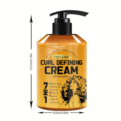 Curl Defining Cream 7-in-1 with Argan Oil & Rosemary Oil 280ml – Frizz Control, Natural Fluffiness & Long-Lasting Hold for Wavy