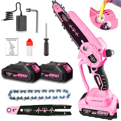 Mini Chainsaw 6 Inch 21V Cordless Battery Powered, Handheld Electric Chain Saw for Tree Branch Trimming Wood Cutting