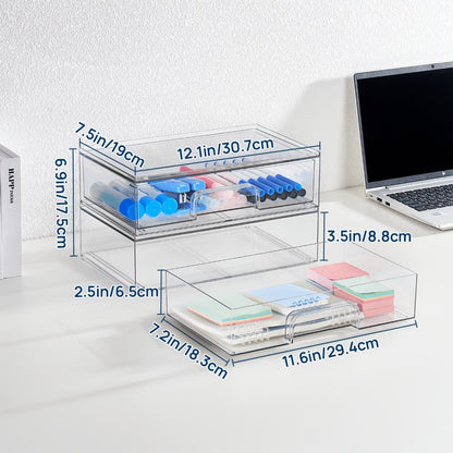 Clear Stackable Desk Drawer Organizer Trays in 2- or 4-Pack Wide Configurations, Approx. 30.7 x 19 x 8.8 cm