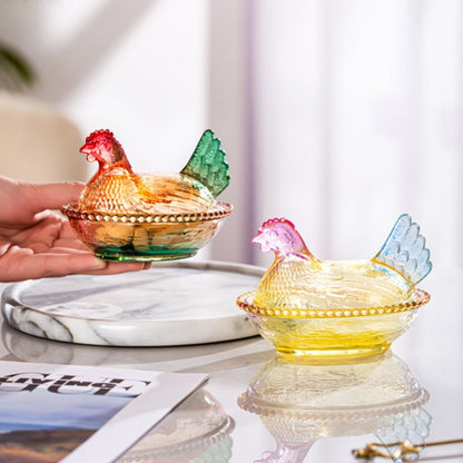 Chicken Shaped Glass Storage Jar with Lid Decorative Pearl Hen Candy Jar Reusable Desktop for Home Cooking, Dining and Outdoor Meals