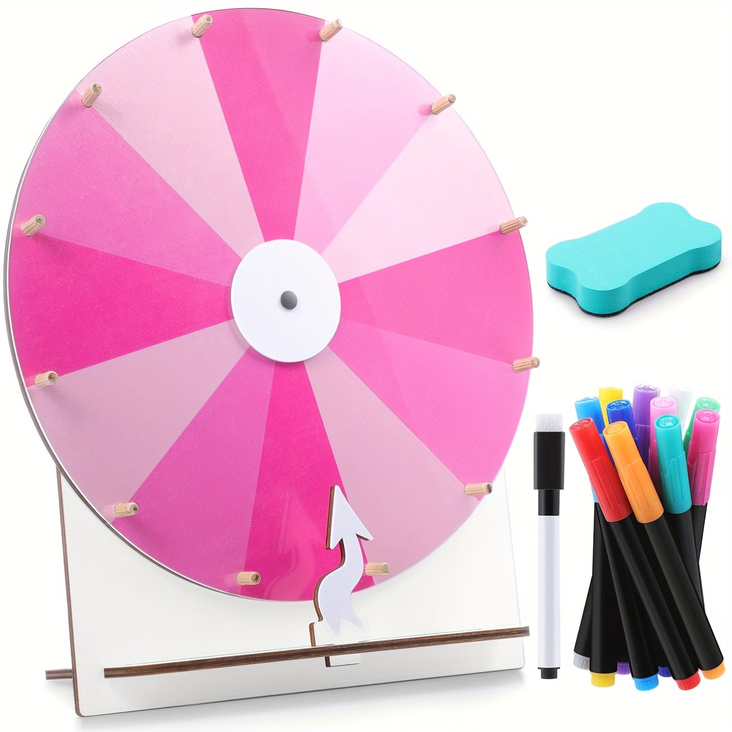 Spinning Prize Wheel 11.4 Inch Erasable Raffle Spin Wheel with Stand Tabletop Roulette Spinner for Wedding Party Family Game Night Classroom
