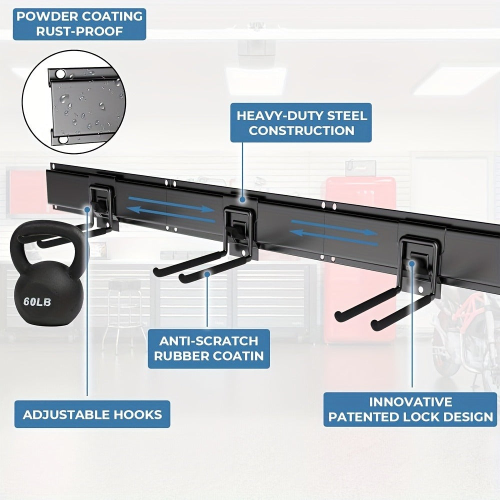 Garage Tool Organizer Wall Mount 48", Pegboard with Adjustable Swivel Hooks, 1 Double Hook & 5 Straight Hooks