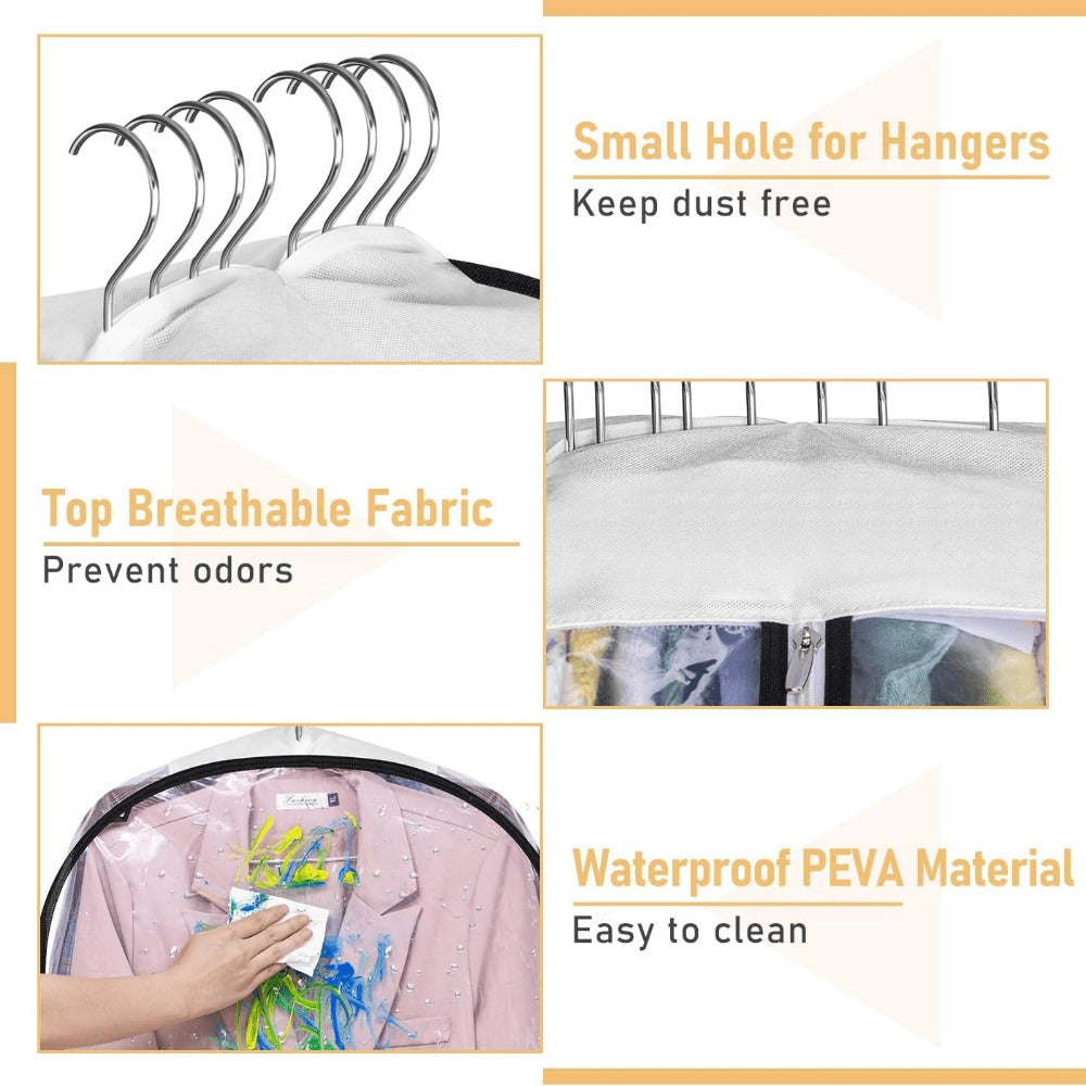 Garment Bags for Hanging Clothes, 3-Pack Transparent Suit Bags with Zipper, Heavy Duty EVA Coat Covers for Wardrobe Closet Storage