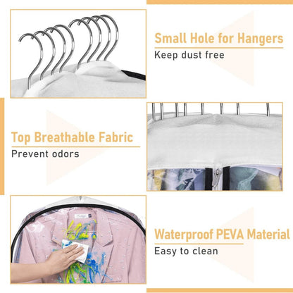 Garment Bags for Hanging Clothes, 3-Pack Transparent Suit Bags with Zipper, Heavy Duty EVA Coat Covers for Wardrobe Closet Storage