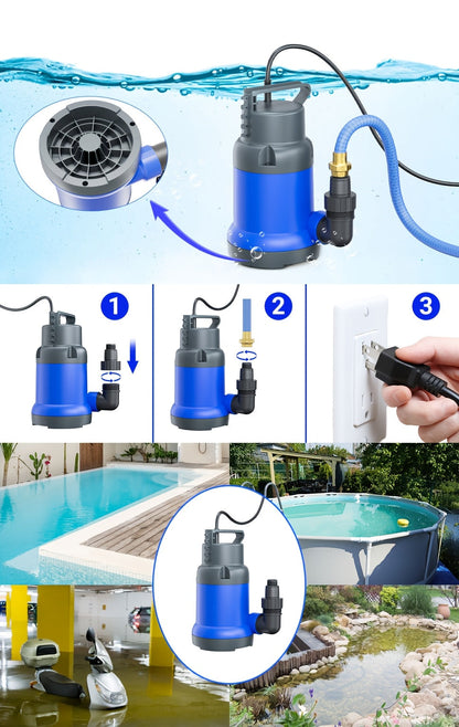 Submersible Sump Pump 1HP 4600GPH Portable Utility Water Pump for Pool Basement Flood Hot Tub