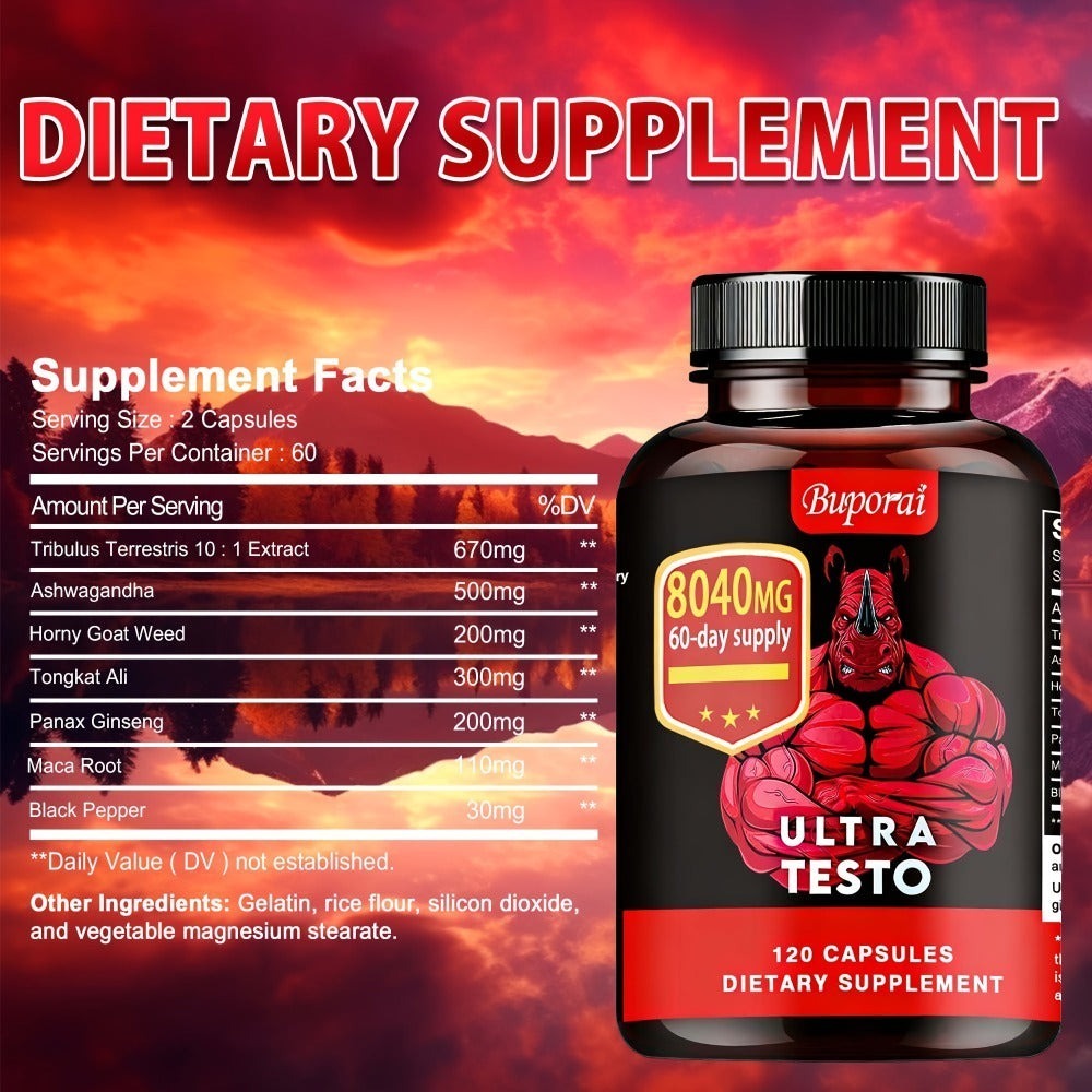 Ashwagandha Tongkat Ali Supplement for Men with Maca Root, Ultra Testo Triple Adaptogen Formula for Testosterone Support