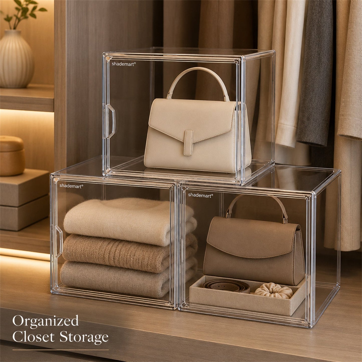 Clear Display Case Set of 3, Dustproof Transparent Storage Box Organizer for Collectibles, Car Models