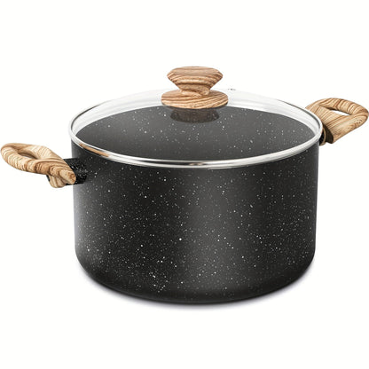 Nonstick Stock Pot Granite Soup Pot with Lid Induction Compatible Aluminum PFOA Free Stay for Entryways, Bedrooms and Living Spaces