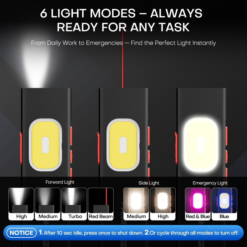 Multi-Function EDC Flashlight 11 Lighting Modes, UV Infrared Red Laser COB Work Light Magnetic Tail